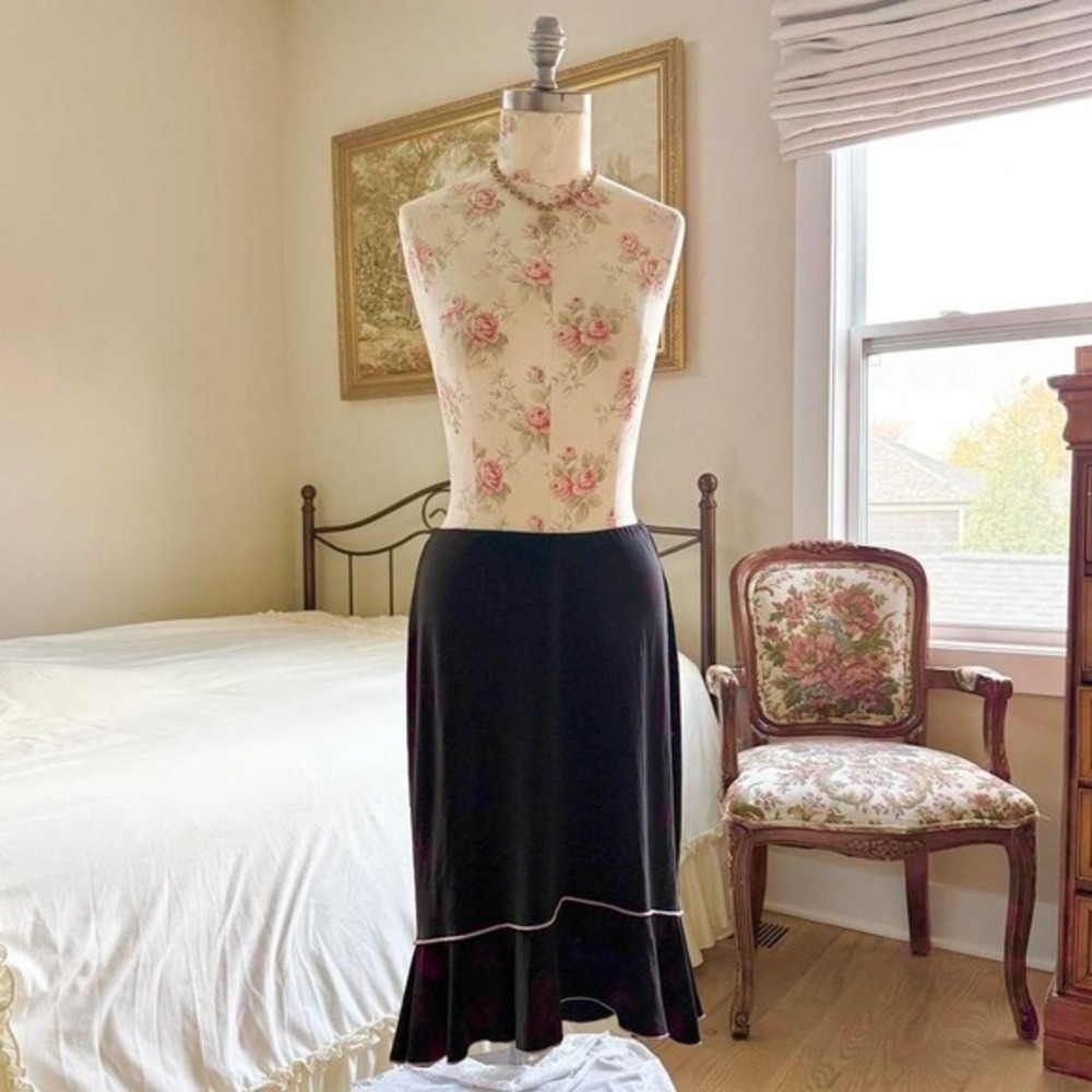 Susan‎ Lawrence whimsigoth black ruffle hem skirt size large 90s
